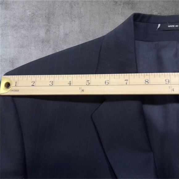 ALFANI Men’s 2-Piece Suit 44L Blazer 38x32 Pants Navy Blue Striped Virgin Wool - Picture 8 of 16